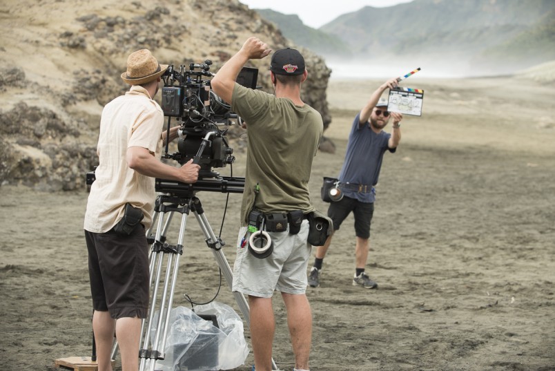 Setting up to shoot Deep Down Under on Piha Beach